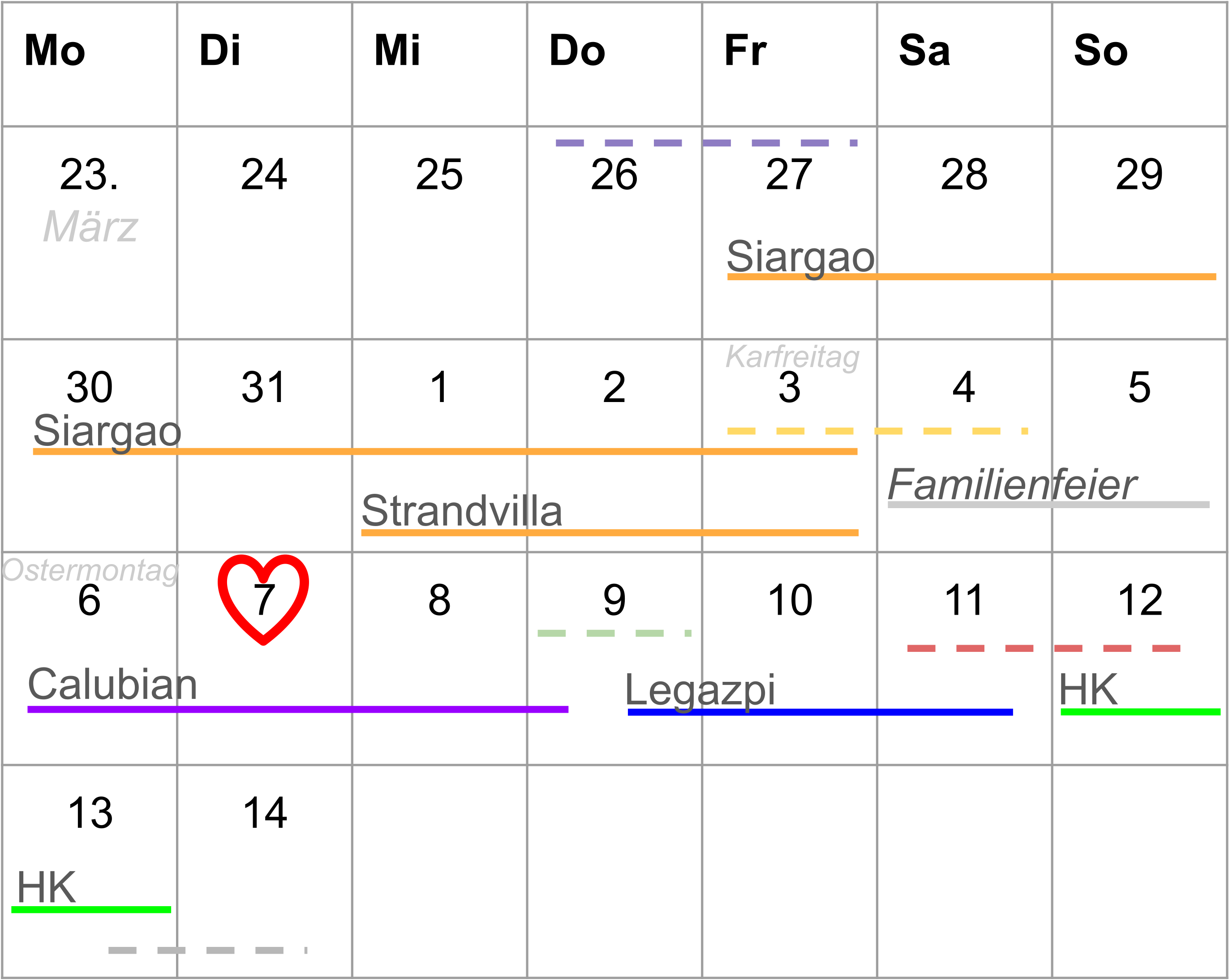 calendar of travel days